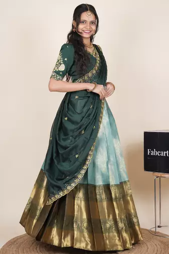 Sea Green woven art silk lehenga choli
