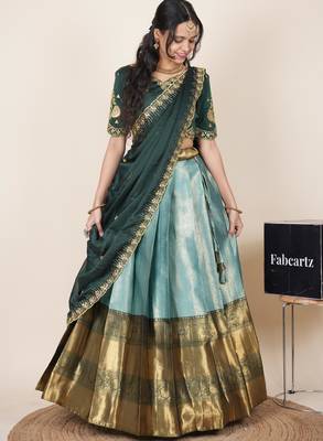Sea Green woven art silk lehenga choli 4