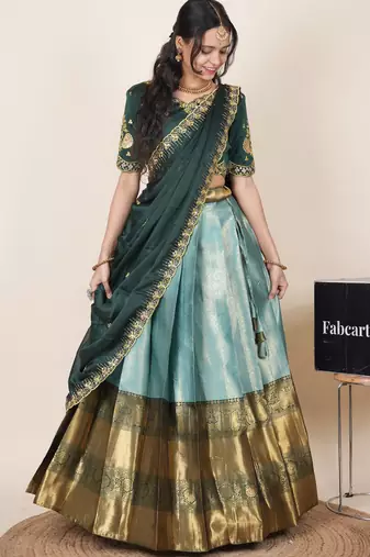 Sea Green woven art silk lehenga choli