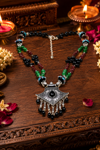 Folk art assorted beads necklace