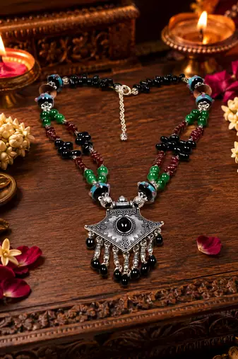 Folk art assorted beads necklace