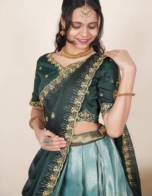 Sea Green woven art silk lehenga choli 5