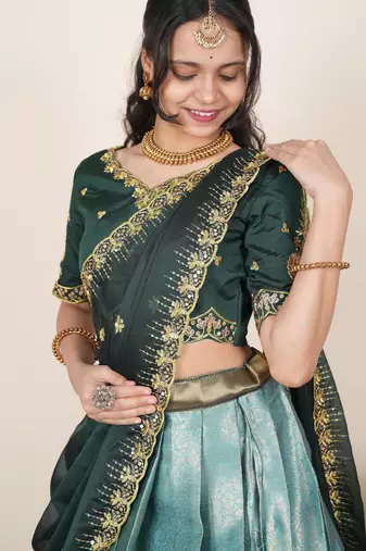 Sea Green woven art silk lehenga choli