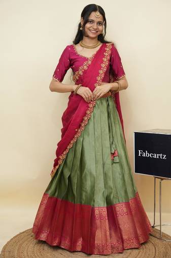 Green woven art silk lehenga choli