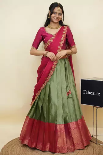 Green woven art silk lehenga choli