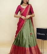 Green woven art silk lehenga choli