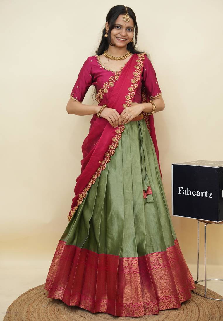 Green woven art silk lehenga choli