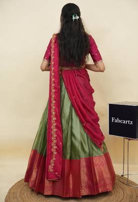 Green woven art silk lehenga choli 2