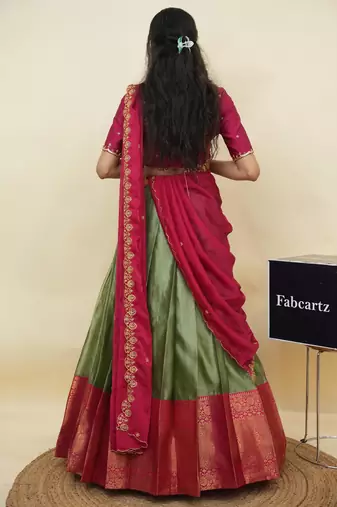 Green woven art silk lehenga choli