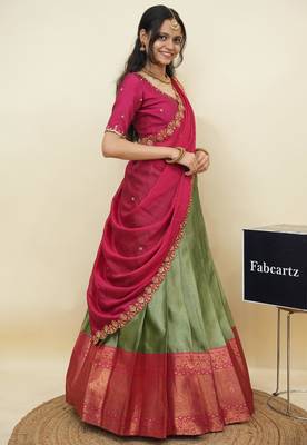 Green woven art silk lehenga choli 3