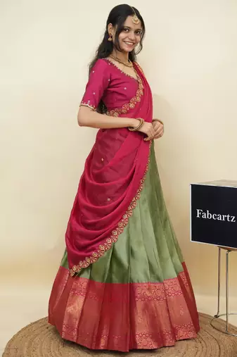 Green woven art silk lehenga choli