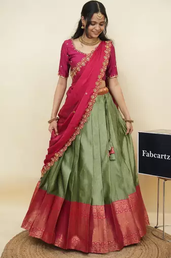 Green woven art silk lehenga choli