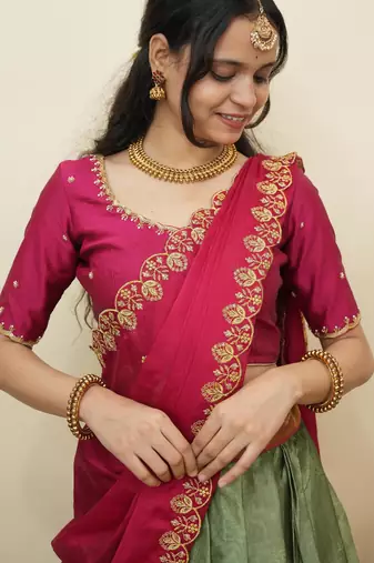 Green woven art silk lehenga choli