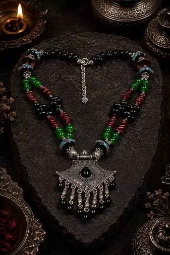 Folk art assorted beads necklace