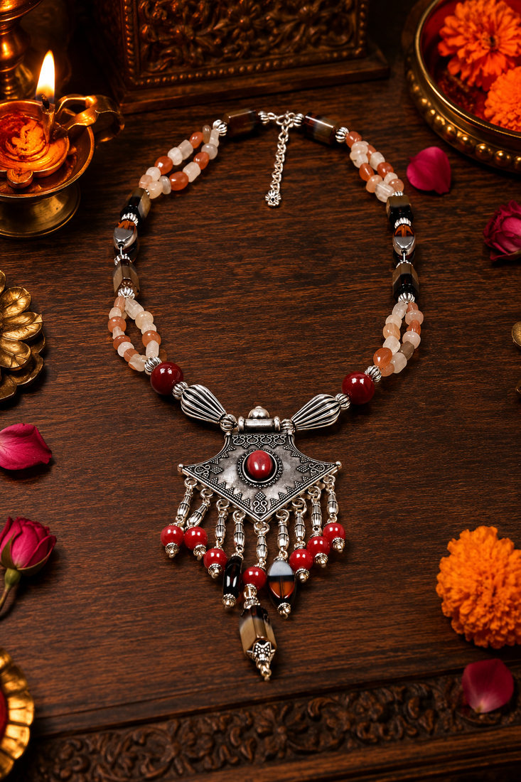 Handcrafted mixed beads jewellery necklace