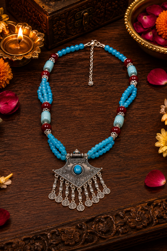 Cultural beads necklace with german silver pendant