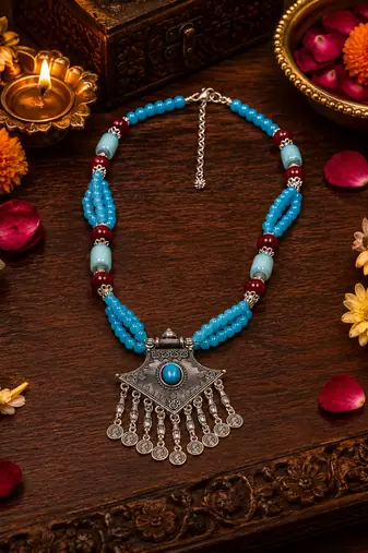 Cultural beads necklace with german silver pendant