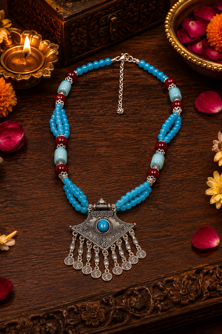 Cultural beads necklace with german silver pendant