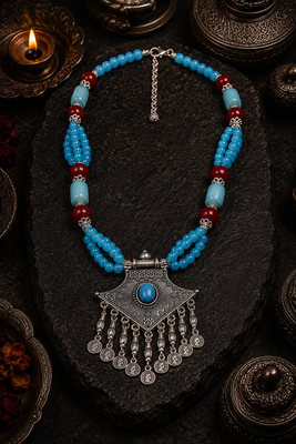 Cultural beads necklace with german silver pendant 2
