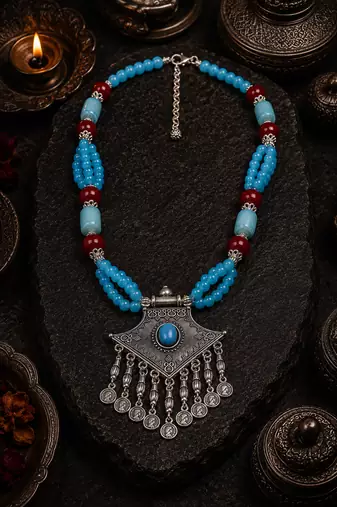 Cultural beads necklace with german silver pendant