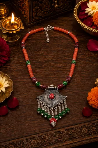 Ornamental beaded statement necklace