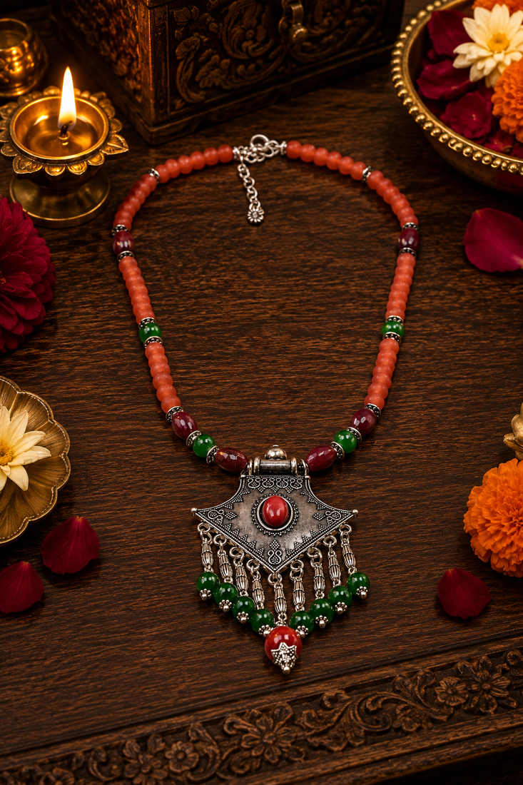 Ornamental beaded statement necklace