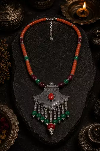 Ornamental beaded statement necklace