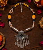 Designer beads necklace with german silver pendant