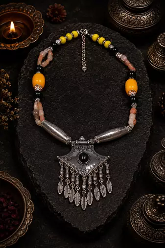 Designer beads necklace with german silver pendant