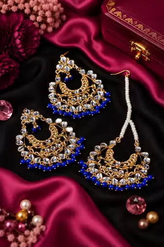 Traditional Gold Finish Earrings Tikka Set