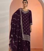 Wine embroidered blooming fox georgette palazzo salwar suit