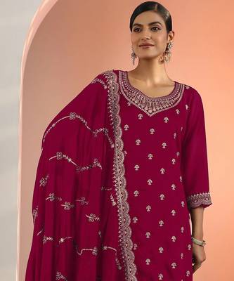 Red embroidered blooming georgette palazzo salwar suit 2