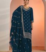Royal blue embroidered blooming fox georgette palazzo salwar suit