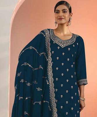 Royal blue embroidered blooming georgette palazzo salwar suit 2