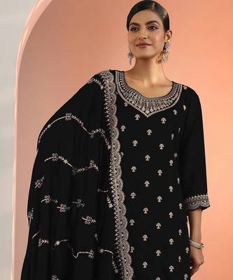 Black embroidered blooming georgette palazzo salwar suit 2