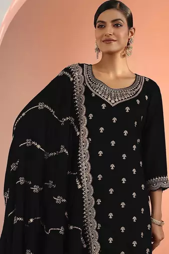 Black embroidered blooming georgette palazzo salwar suit