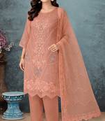 Peach color embroideried faux georgette semi stitched salwar suit