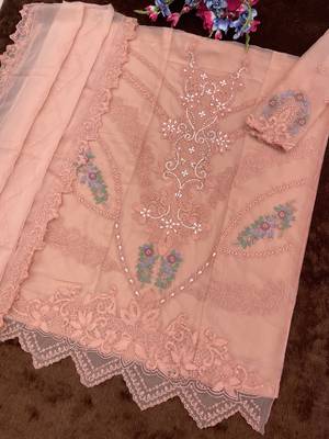 Peach color embroideried faux georgette semi stitched salwar suit 3