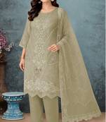 Olive green color embroideried faux georgette semi stitched salwar suit