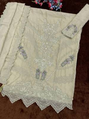 Olive green embroidered faux georgette salwar suit 3