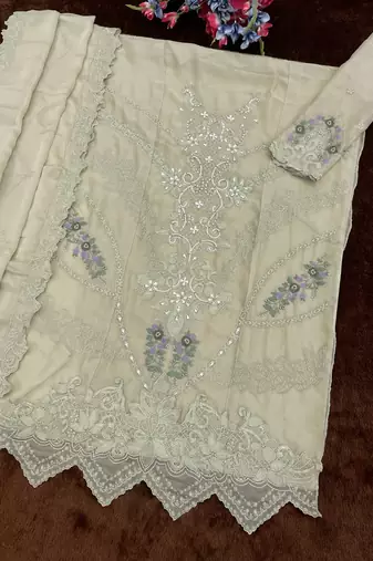 Olive green embroidered faux georgette salwar suit