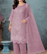 Lavender color embroideried faux georgette semi stitched salwar suit