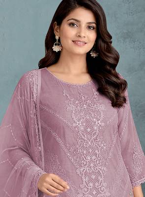 Lavender embroidered faux georgette salwar suit 2