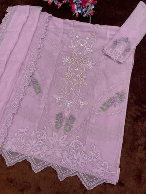 Lavender embroidered faux georgette salwar suit 3