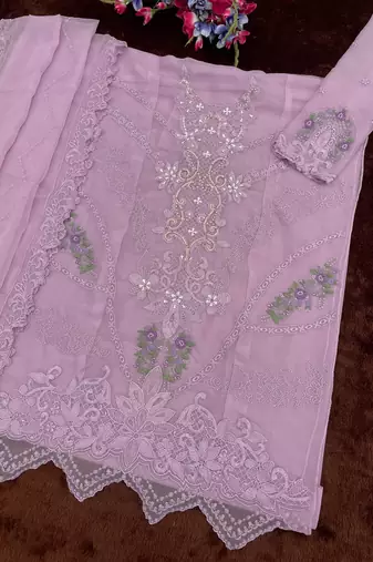 Lavender embroidered faux georgette salwar suit