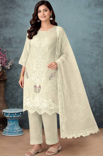 White color embroideried faux georgette semi stitched salwar suit