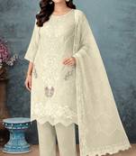 White color embroideried faux georgette semi stitched salwar suit