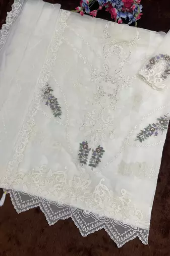White embroidered faux georgette salwar suit