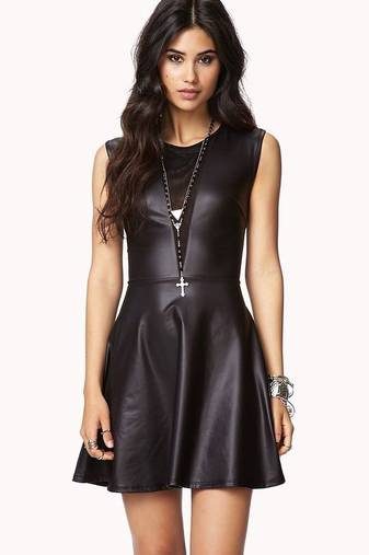 Women’s genuine lambskin black leather sleeveless shift mini dress