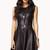 Women’s genuine lambskin black leather sleeveless shift mini dress
